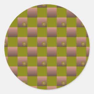Chequered pattern in brown and olive green classic round sticker