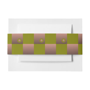 Chequered pattern in brown and olive green invitation belly band