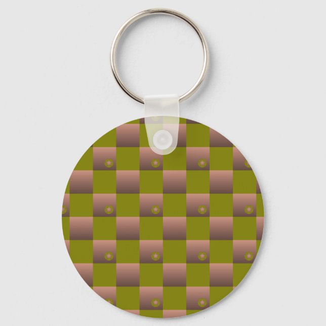 Chequered pattern in brown and olive green keychain (Front)