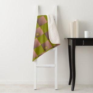 Chequered pattern in brown and olive green sherpa blanket