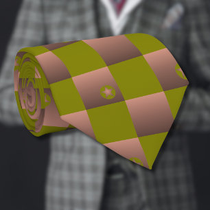 Chequered pattern in brown and olive green tie