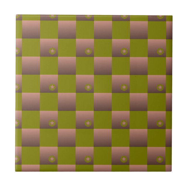 Chequered pattern in brown and olive green tile (Front)