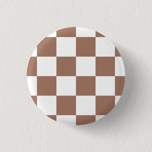 Chequered Pattern in White and Mocha Mousse 1 Inch Round Button (Front)