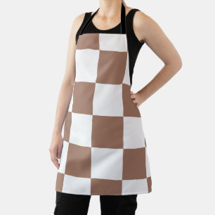Chequered Pattern in White and Mocha Mousse Apron