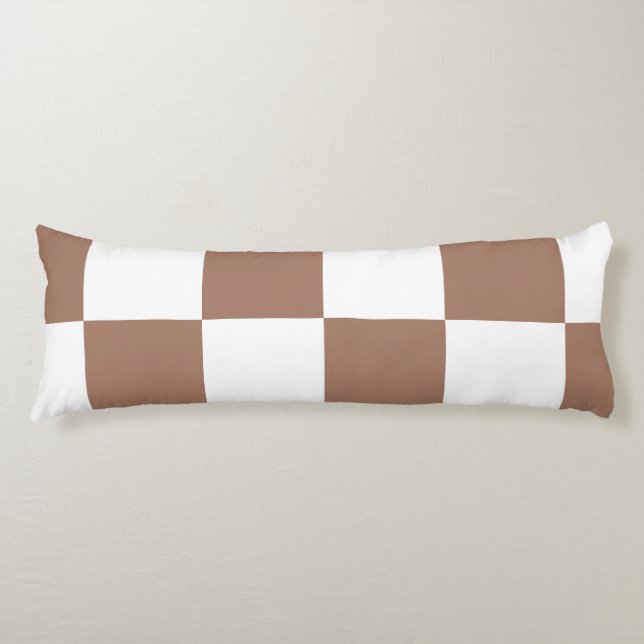 Chequered Pattern in White and Mocha Mousse Body Pillow (Front)
