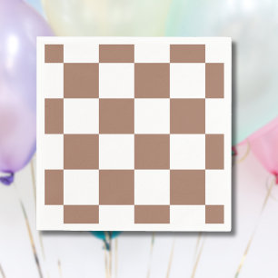 Chequered Pattern in White and Mocha Mousse Napkin