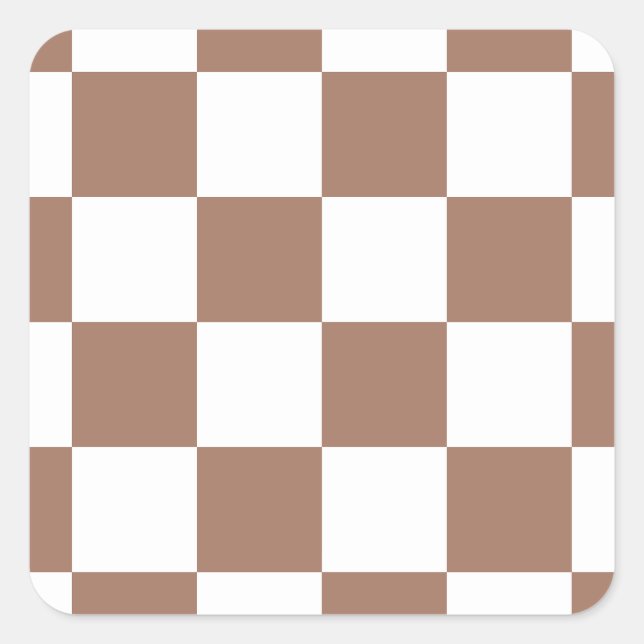 Chequered Pattern in White and Mocha Mousse Square Sticker (Front)
