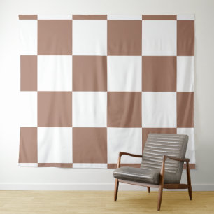 Chequered Pattern in White and Mocha Mousse Tapestry
