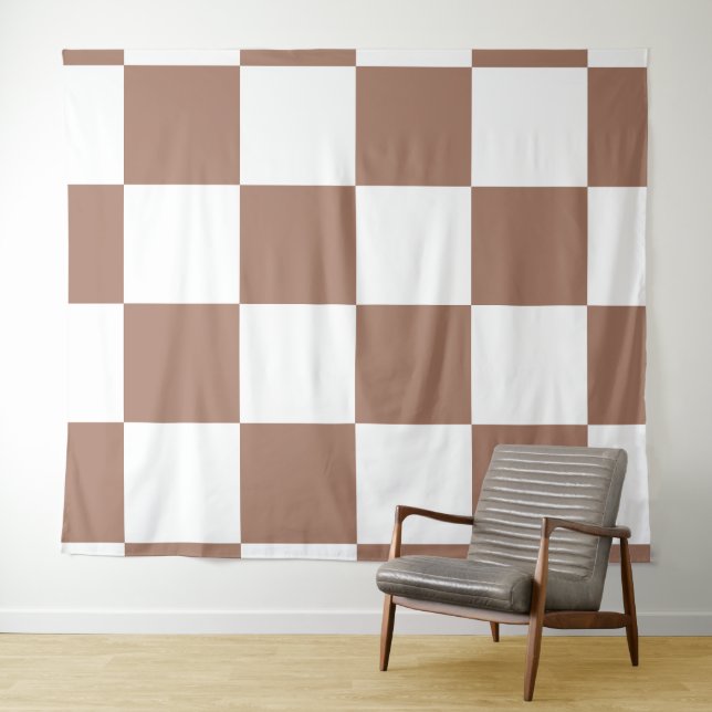 Chequered Pattern in White and Mocha Mousse Tapestry (In Situ (Horizontal))