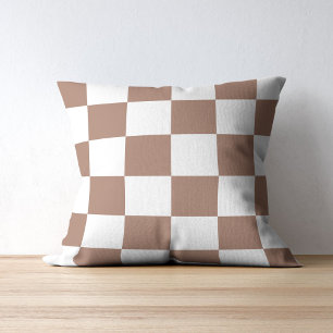 Chequered Pattern in White and Mocha Mousse Throw Pillow