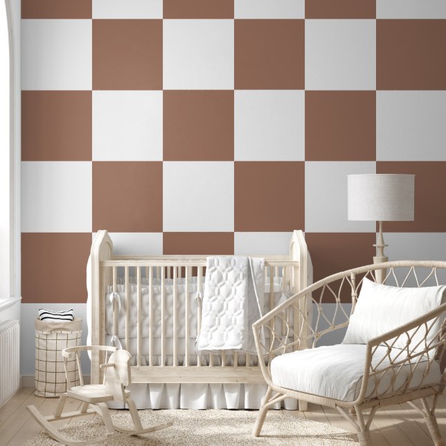 Chequered Pattern in White and Mocha Mousse Wallpaper (Kids)