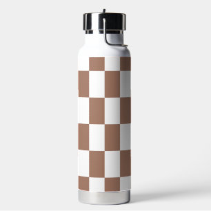 Chequered Pattern in White and Mocha Mousse Water Bottle