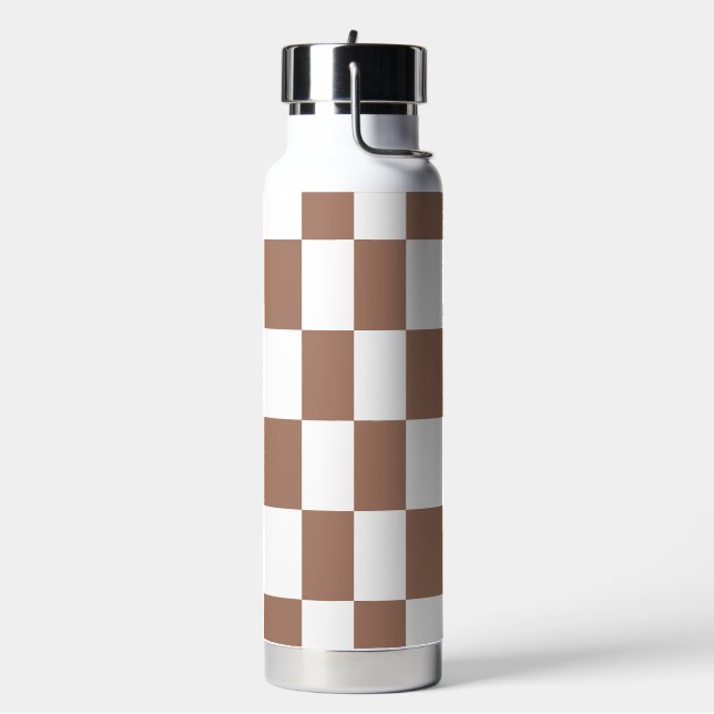 Chequered Pattern in White and Mocha Mousse Water Bottle (Left)