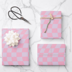 Chequered Pattern Lilac Pink Check Chequerboard Wrapping Paper Sheet