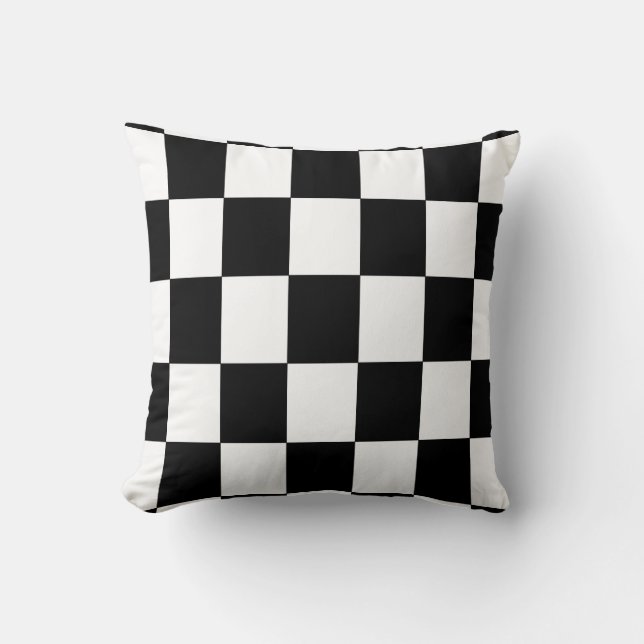 Chequered Pattern Modern Black White Throw Pillow (Front)