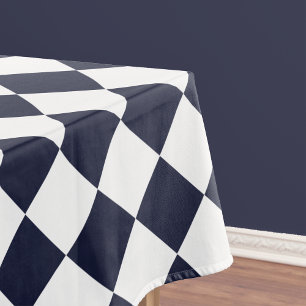 Chequered Pattern Navy Blue White Dining Table Tablecloth