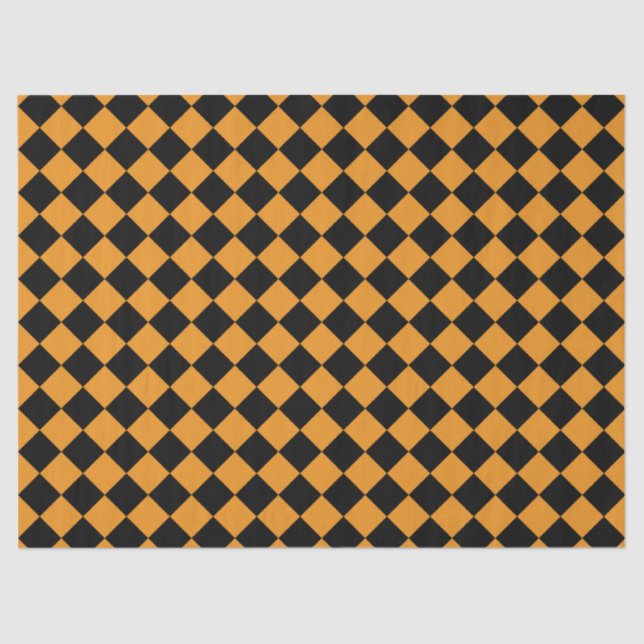Chequered Pattern Orange and Black Decoupage Tissue Paper (Front)