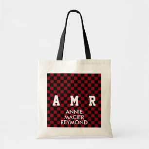 chequered pattern personalized monogram tote bag