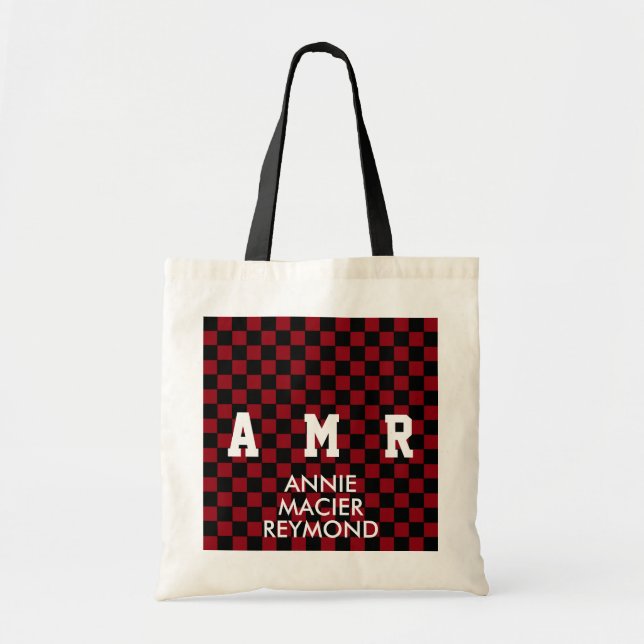 chequered pattern personalized monogram tote bag (Front)