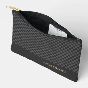 Chequered Pattern Personalized Name Accessory Pouch