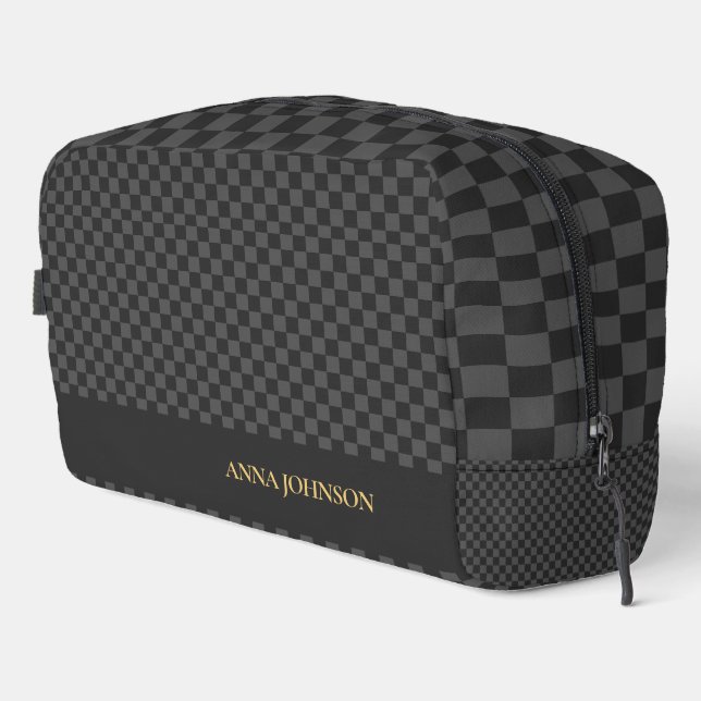Chequered Pattern Personalized Name Dopp Kit (Right Corner)