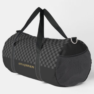 Chequered Pattern Personalized Name Duffle Bag