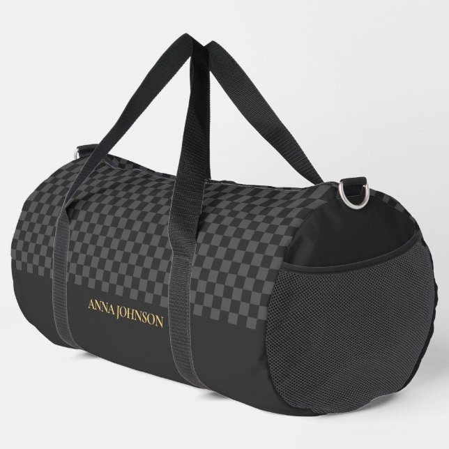 Chequered Pattern Personalized Name Duffle Bag (Right Corner)