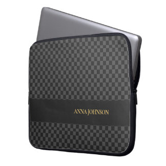 Chequered Pattern Personalized Name Laptop Sleeve