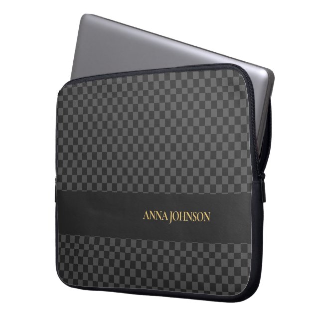 Chequered Pattern Personalized Name Laptop Sleeve (Front Left)