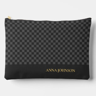 Chequered Pattern Personalized Name Large Accessory Pouch