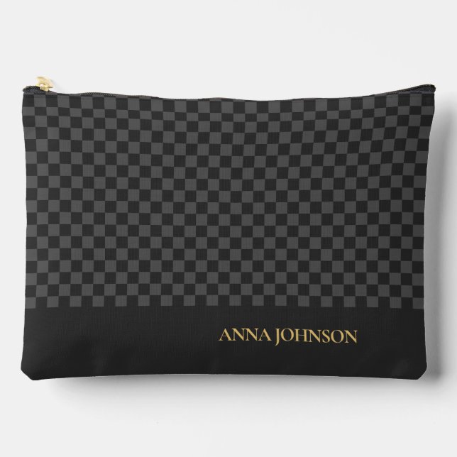 Chequered Pattern Personalized Name Large Accessory Pouch (Front)