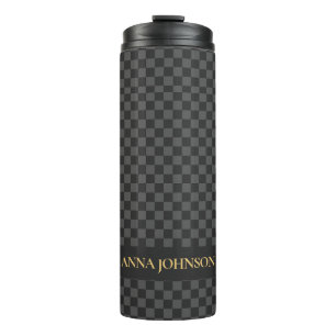 Chequered Pattern Personalized Name Thermal Tumbler