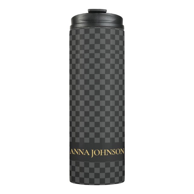 Chequered Pattern Personalized Name Thermal Tumbler (Front)