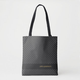 Chequered Pattern Personalized Name Tote Bag