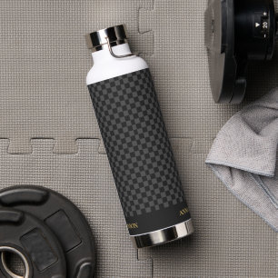 Chequered Pattern Personalized Name Water Bottle