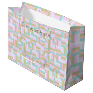 Chequered Pattern Pink/Blue-Green/Gold/White Large Gift Bag