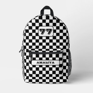 Chequered Pattern Sports Backpack with Custom Name