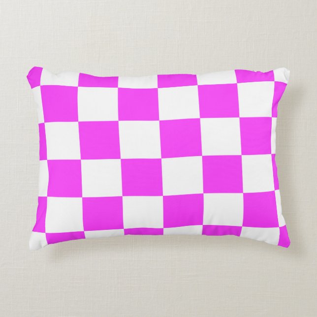 Chequered pattern tile background. White and Pinka Accent Pillow (Front)