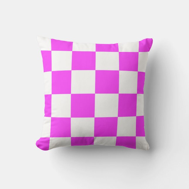 Chequered pattern tile background. White and Pinka Throw Pillow (Front)