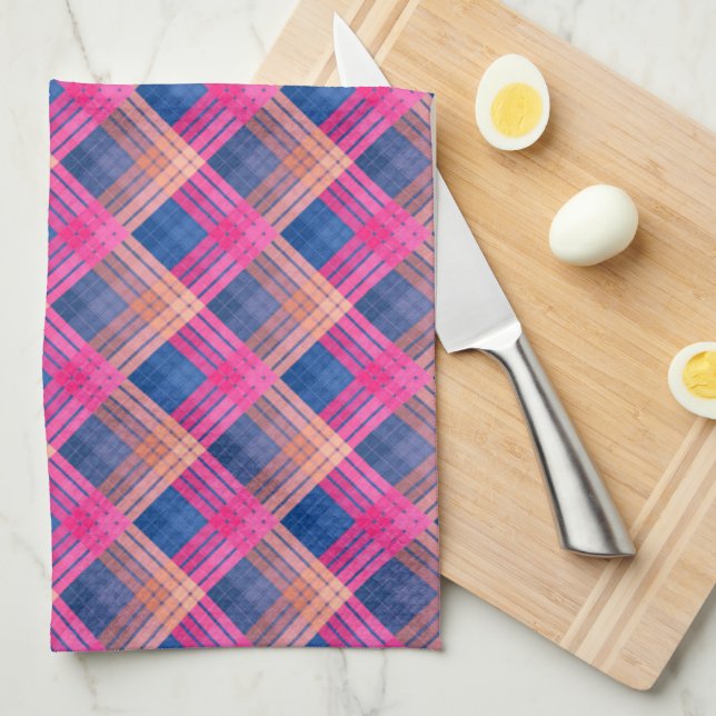 Chequered pattern with zig zag colouring kitchen towel (Quarter Fold)