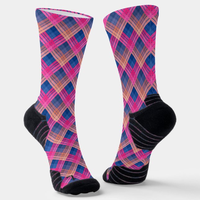 Chequered pattern with zig zag colouring socks (Angled)