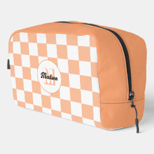 Chequered peach and white geometric retro Monogram Dopp Kit