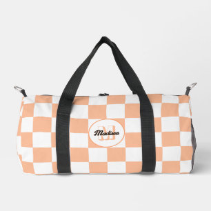 Chequered peach and white geometric retro Monogram Duffle Bag