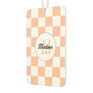 Chequered peach white geometric retro Monogram Air Freshener