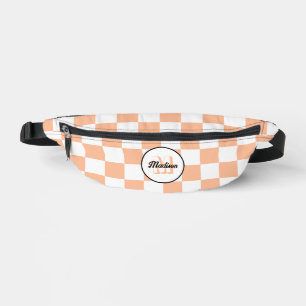 Chequered Peach white geometric retro Monogram Fanny Pack