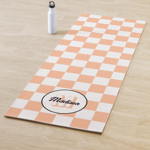 Chequered peach white geometric retro Monogram Yoga Mat