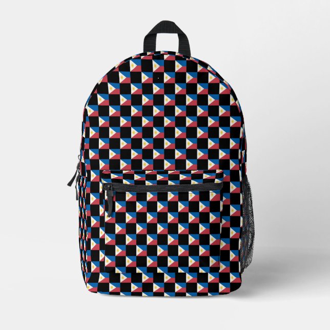 Chequered Philippines Flag Pattern  Printed Backpack (Front)