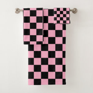 Chequered Pink and Black Bath Towel Set