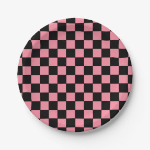 Chequered Pink and Black  Paper Plate