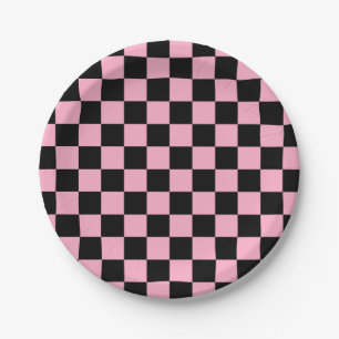 Chequered Pink and Black Paper Plate